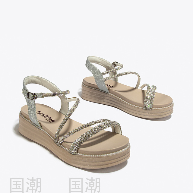 Fashion Lace-up Casual Shoes Women&#039;s All-Matching Slimming Platform Platform Sandals for Outer Wear Roman Shoes One Piec