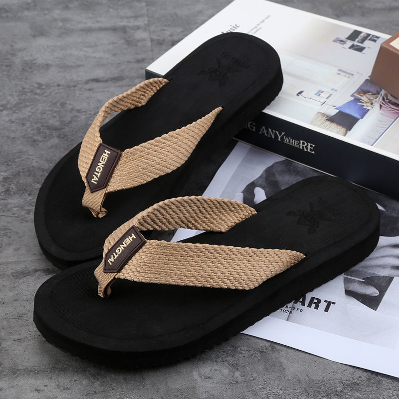 Foreign Trade New Eva Woven Fabric Men&#039;s Flip Flops with Beach Holiday Sandals and Slippers in Stock Support Customization