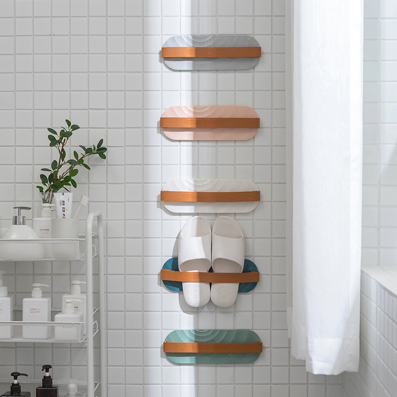 Punch-Free Wall-Mounted Shoe Rack Put on Shoes Household Bathroom Wall Saving Space Draining Slipper Rack