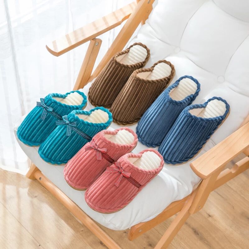 Cotton Slippers Female Male Winter Couple Household Non-Slip Fur Warm Keeping Floor Cotton Slippers Corduroy Woolen Slipper Wholesale
