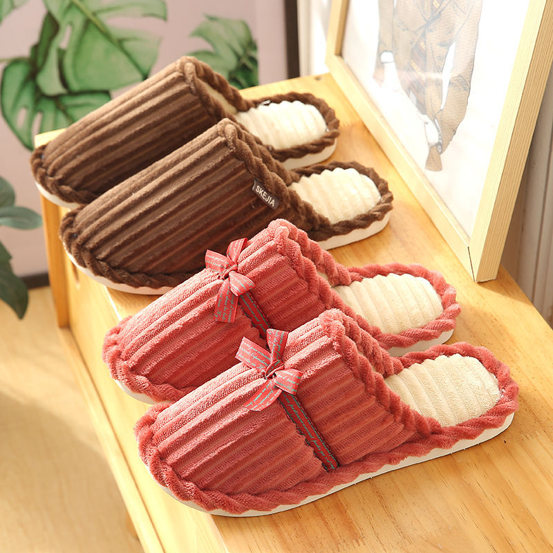 Cotton Slippers Female Male Winter Couple Household Non-Slip Fur Warm Keeping Floor Cotton Slippers Corduroy Woolen Slipper Wholesale