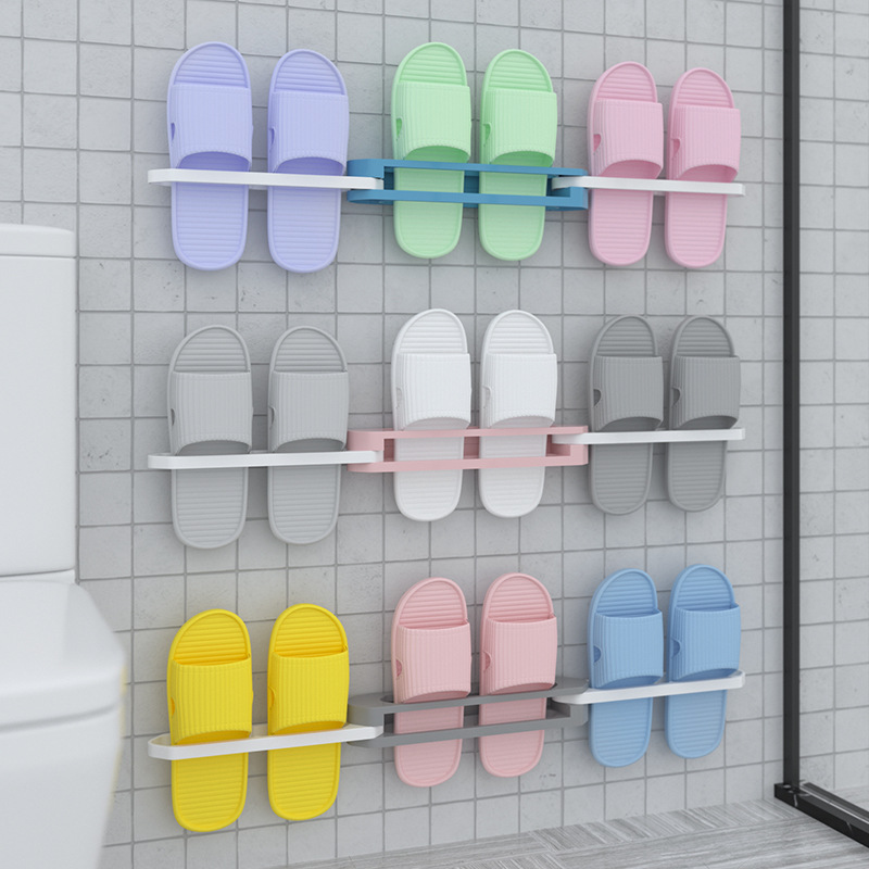 New Foldable One to Three Slipper Rack Space-Saving Punch-Free Bathroom Toilet Shoes Cool Towel Storage Rack