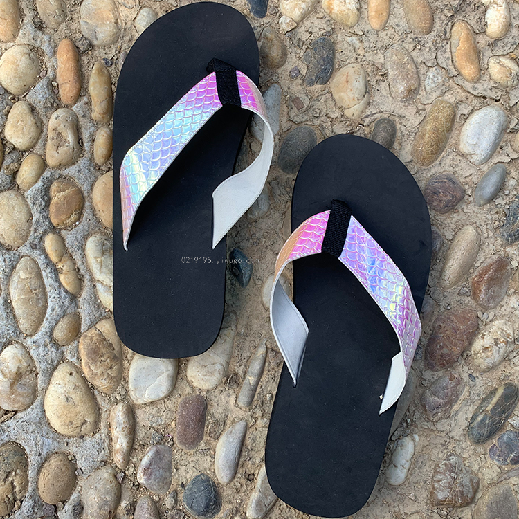 European and American Popular Black Background Magic Bright Leather Shoelace Men Flip-flops/Slipper