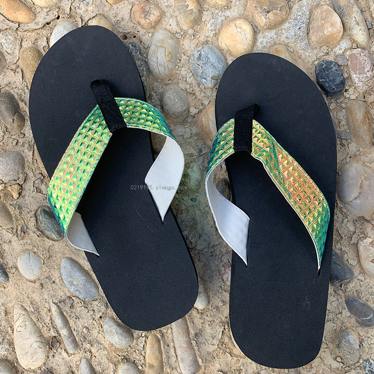 European and American Popular Black Background Magic Bright Leather Shoelace Men Flip-flops/Slipper
