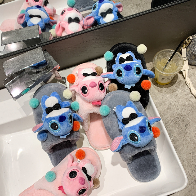 Korean Style Winter Cute Fashion Cartoon Plush Closed Toe Home Slippers Doll Woolen Slipper Student Fashion Slippers Female H