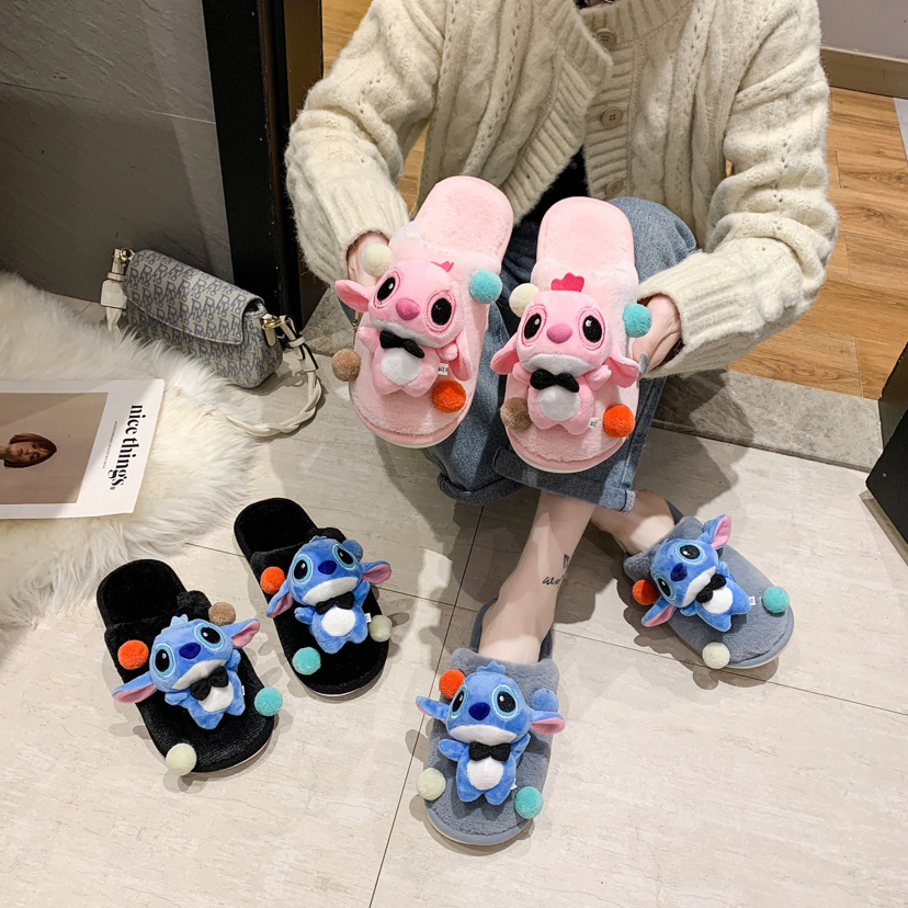 Korean Style Winter Cute Fashion Cartoon Plush Closed Toe Home Slippers Doll Woolen Slipper Student Fashion Slippers Female H