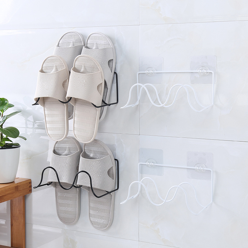 XY iron art shoe rack bathroom Slipper Rack Double layer creative paste type shelf wall type shoe storage rack