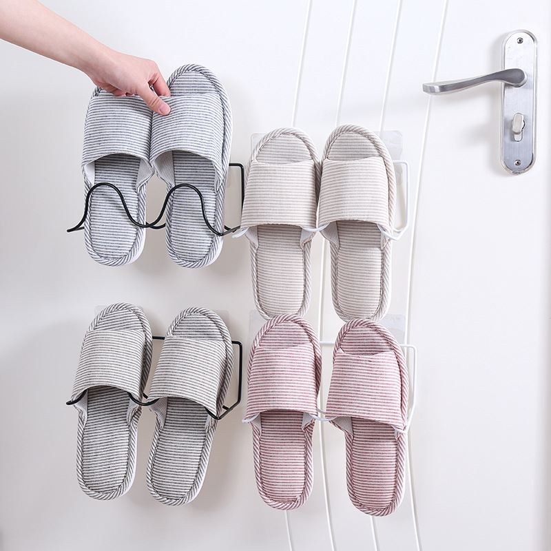 XY iron art shoe rack bathroom Slipper Rack Double layer creative paste type shelf wall type shoe storage rack