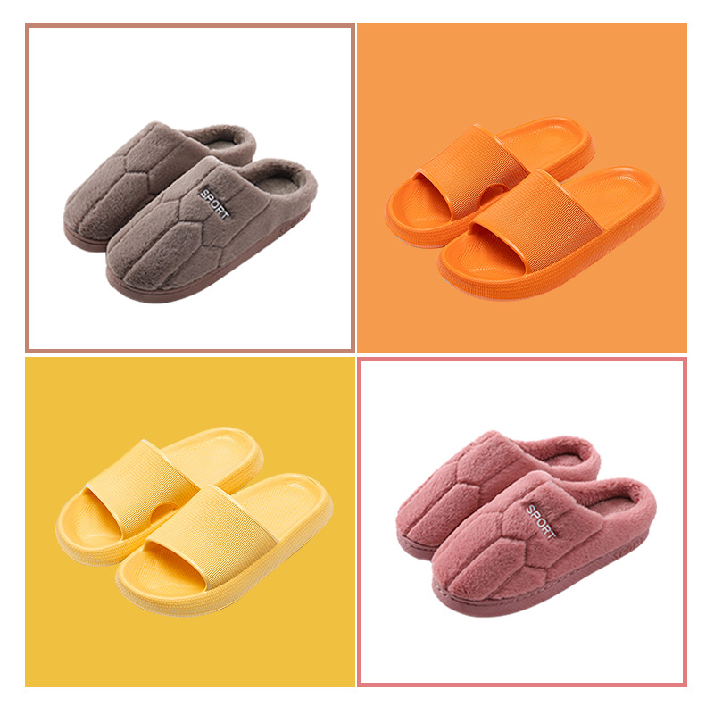 2021 New Style Drooping Home Slippers Women&#039;s Outdoor Indoor Bathroom Non-Slip Soft Soled Cotton Slipper Winter Home Men