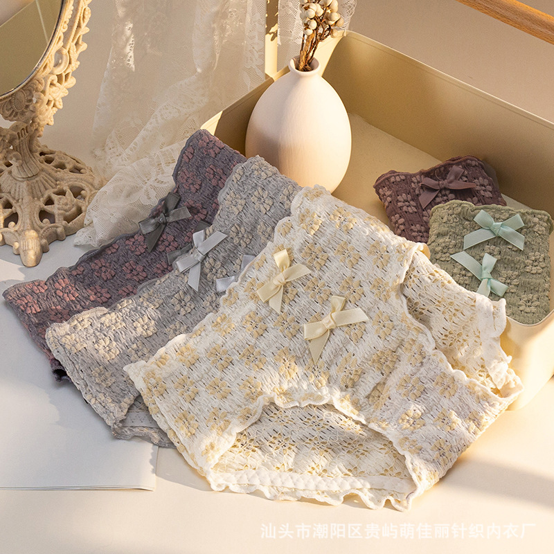 [Independent Bag] Japanese Style New Lace Breathable Underwear Women&#039;s Pear Flower Bubble Pants Cotton Crotch Sweet Briefs