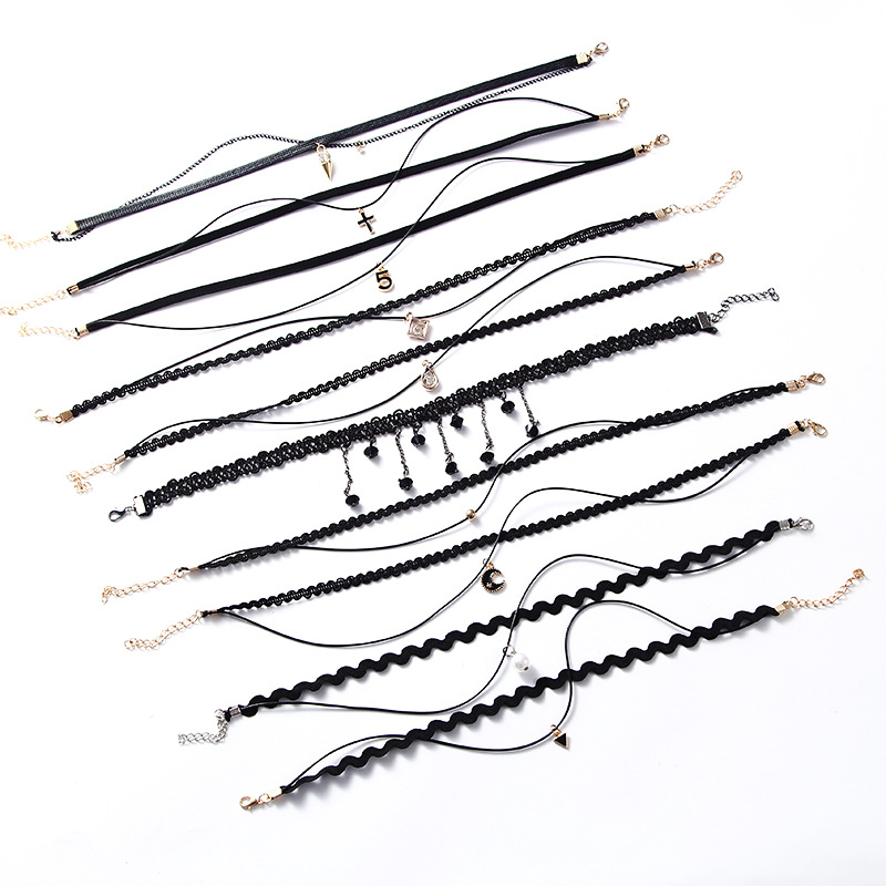 Harajuku Retro Velvet Band Necklace Loli Lace Flower Neckband Necklet Women&#039;s Short Clavicle Chain Necklace Wholesale