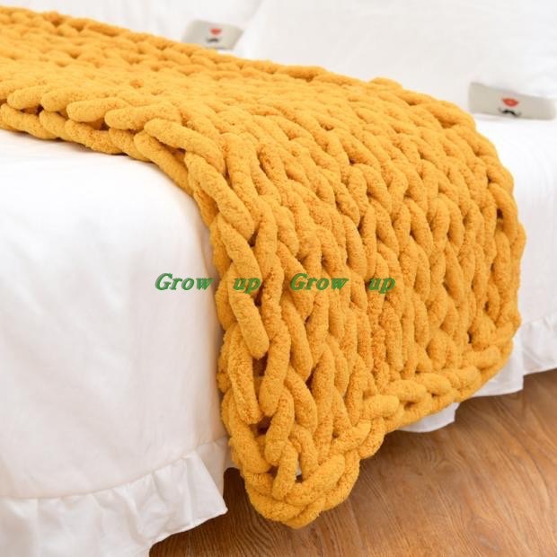INS Chenille Thick Wool Knitted Blanket Handmade Woven Blanket Nordic Wish Sofa Blanket Thick Thread Bar Knitted Blanket