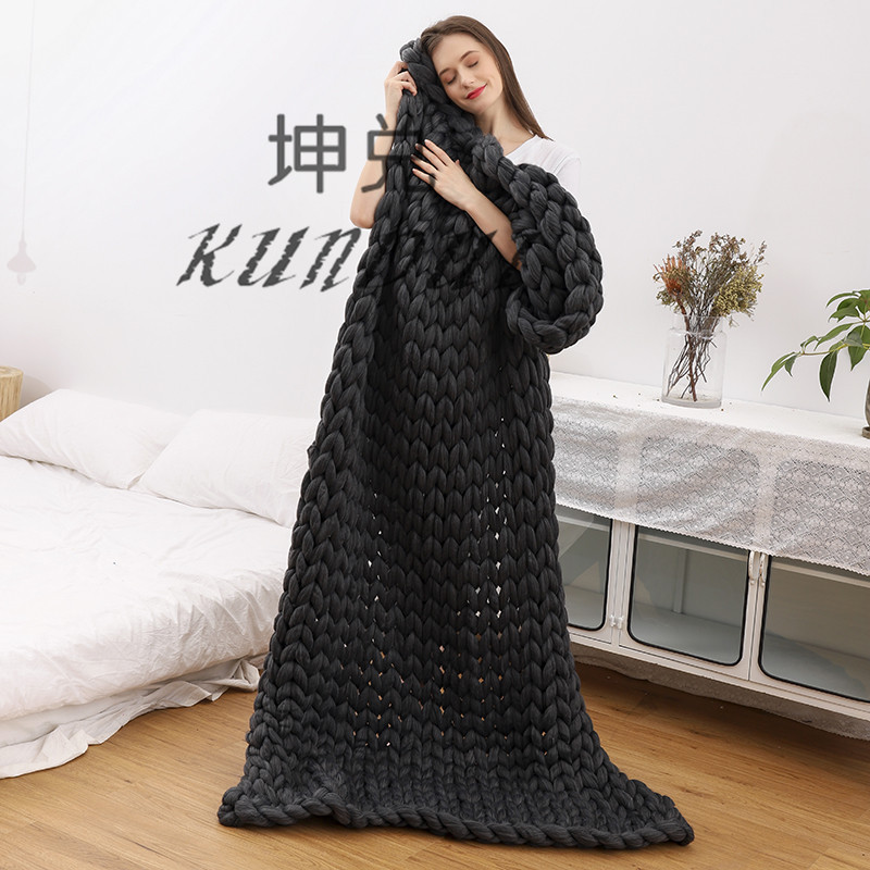 Amazon Nordic Coarse Yarn Hand Woven Blanket Blanket Knitted Blanket Wool Blanket Sofa Blanket Thick Thread Blanket