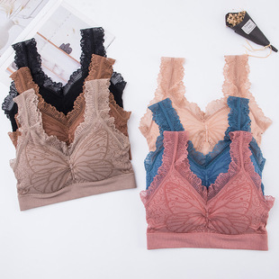 French Underwear Lady Sexy Butterfly Lace Beautiful Back Underwear without Steel Ring Push up Bras Tube Top Wrapped Bra