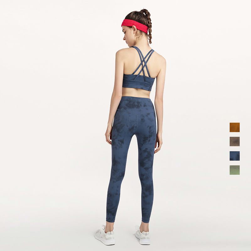 European and American Nude Feel Sports Underwear Women's Tie-Dyed High-Strength Shockproof Yoga Push up Bras Shaping Cross Beauty Back Bra