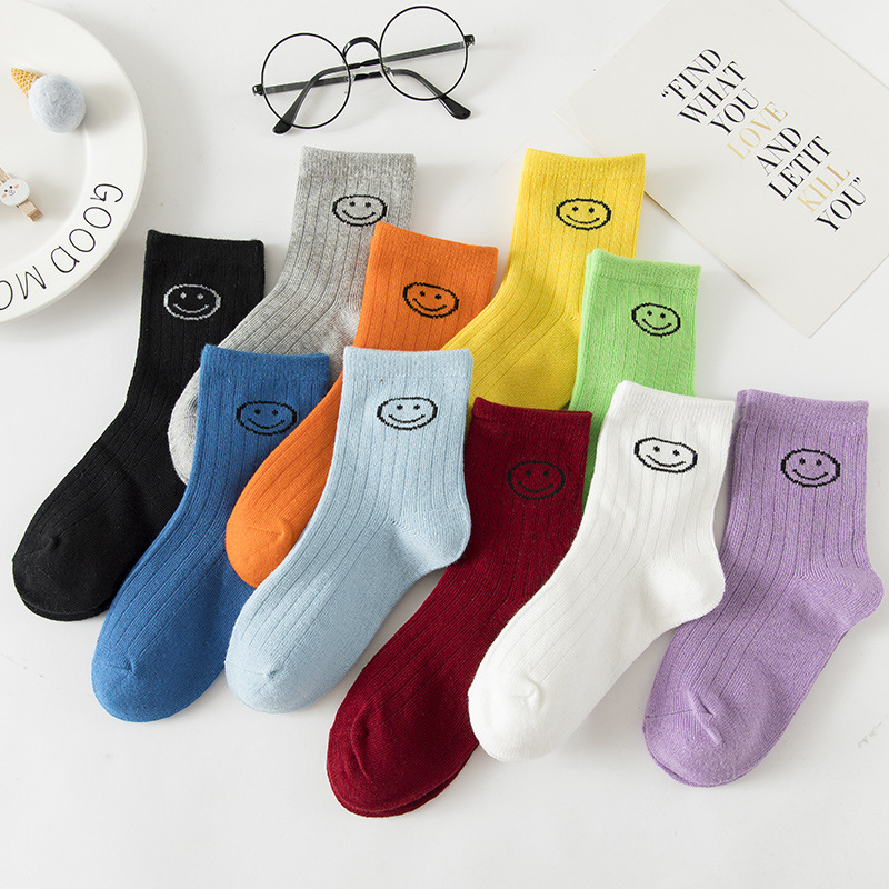 Autumn and Winter Children&#039;s Socks Whole Cartoon Smiley Face Baby Socks Independent Packaging Candy Color Student Socks