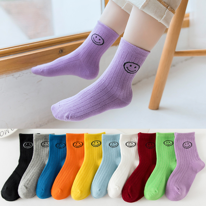 Autumn and Winter Children&#039;s Socks Whole Cartoon Smiley Face Baby Socks Independent Packaging Candy Color Student Socks