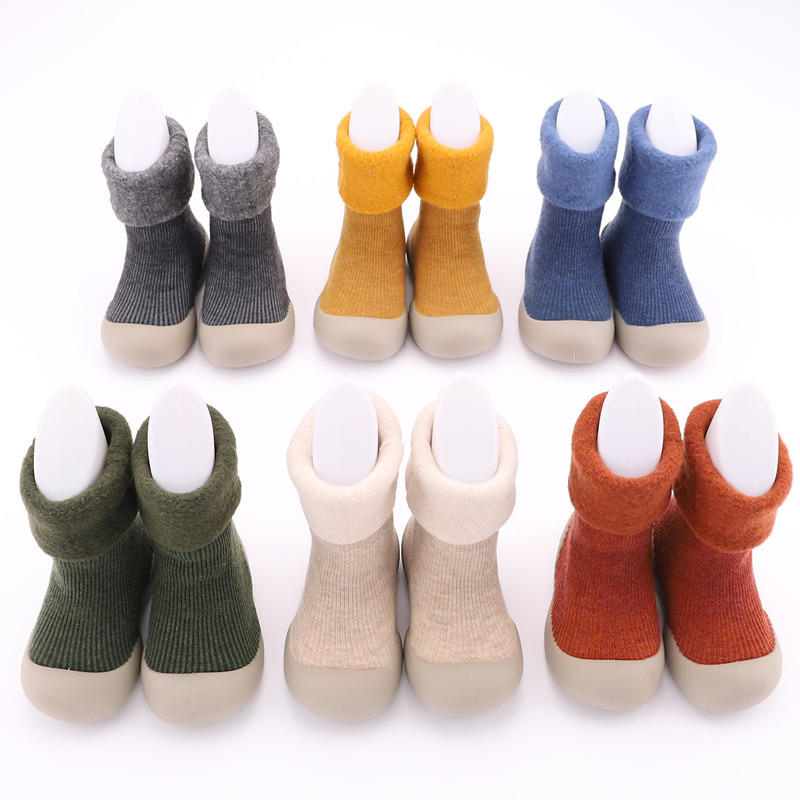 2021 Winter Children Sock Sneakers Thermal Soft Soled Snow Socks Toddler Shoes Solid Color Flanging Baby Indoor Shoes