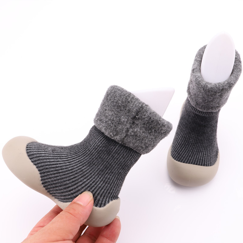 2021 Winter Children Sock Sneakers Thermal Soft Soled Snow Socks Toddler Shoes Solid Color Flanging Baby Indoor Shoes