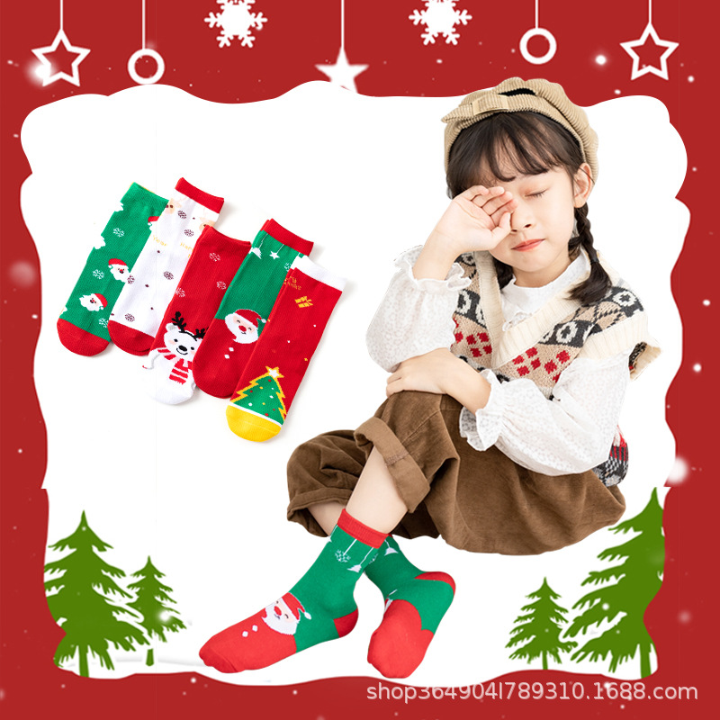 Children&#039;s Christmas Socks Autumn and Winter New Cartoon Cute Baby Cotton Socks Child Kid Medium and Big Children Tube Socks Wholesale