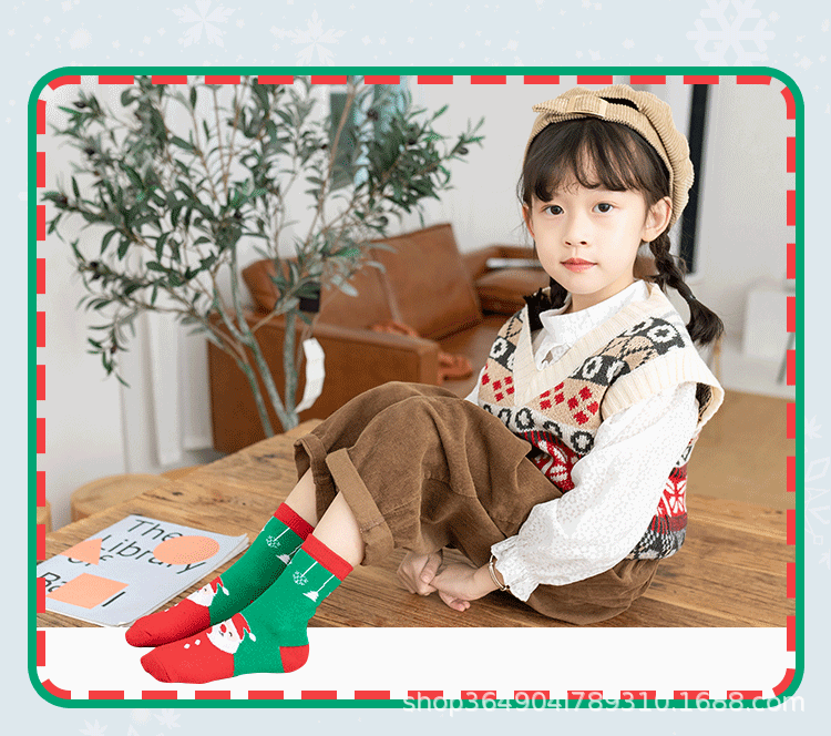 Children's Christmas Socks Autumn and Winter New Cartoon Cute Baby Cotton Socks Child Kid Medium and Big Children Tube Socks Wholesale