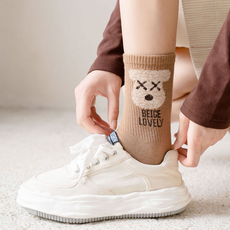 INS Trendy Autumn Sports Cartoon Funny Creative Tube Socks Children Japanese College Style Bear Long Socks