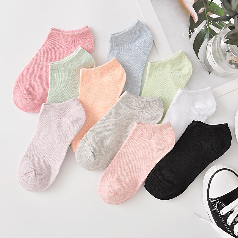 Pure Color Cotton Women's Boat Socks Candy Color Women's Socks Macaron Color Stall Plus-sized Combed Cotton Gift Socks