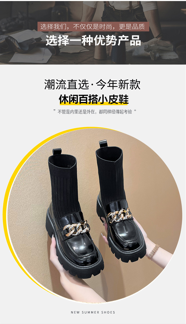 Metal Buckle Socks Boots 2021 Autumn and Winter Thick Heel round Toe Slipon British Style Skinny Boots Small Size Women Metal Buckle Socks Boots 2021 Autumn and Winter Thick Heel round Toe Slipon British Style Skinny Boots Small Size Women