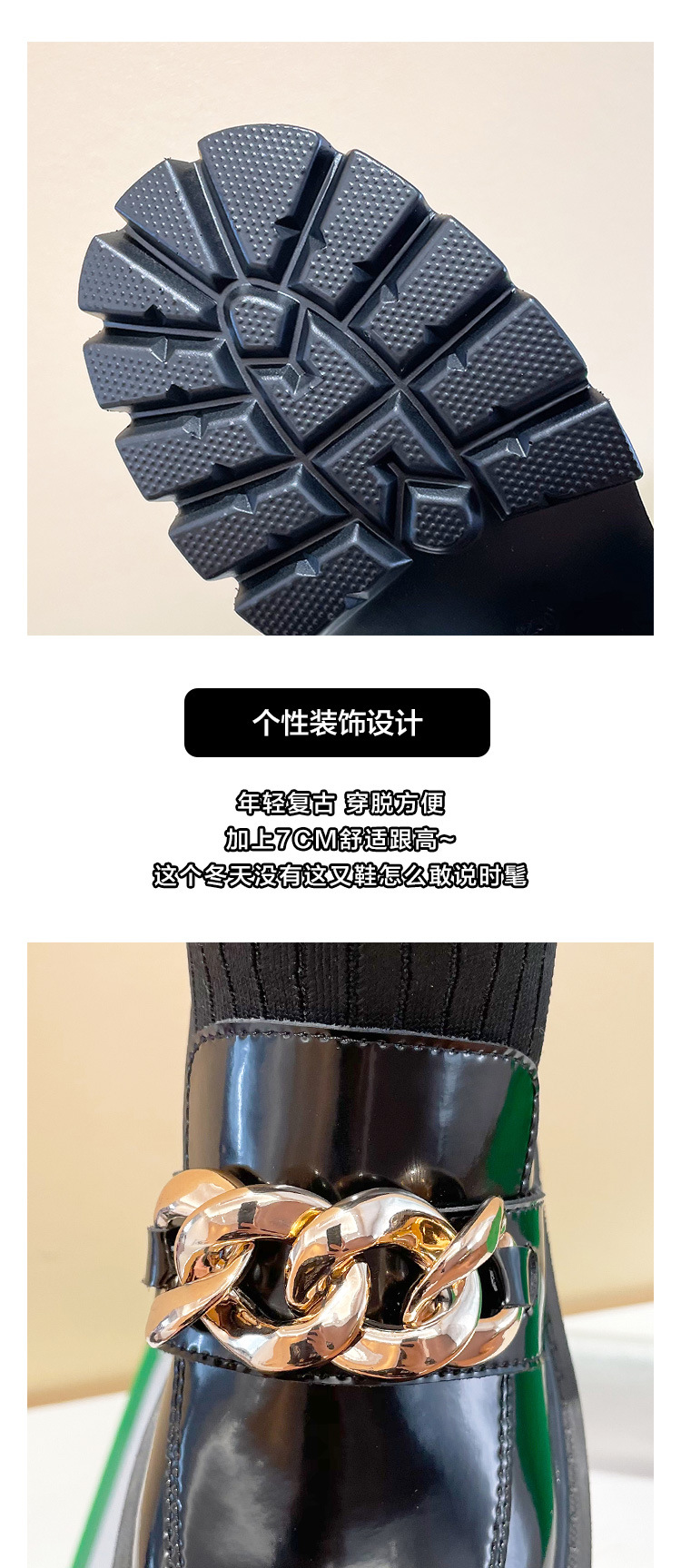 Metal Buckle Socks Boots 2021 Autumn and Winter Thick Heel round Toe Slipon British Style Skinny Boots Small Size Women Metal Buckle Socks Boots 2021 Autumn and Winter Thick Heel round Toe Slipon British Style Skinny Boots Small Size Women