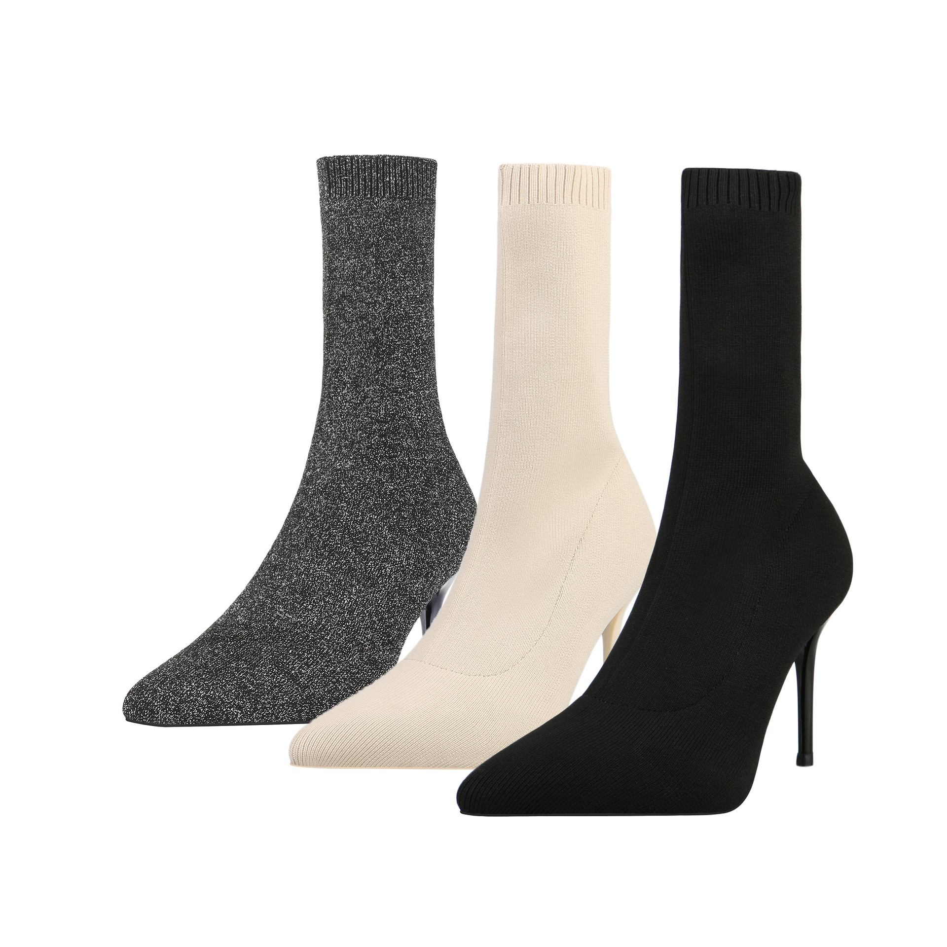 6 Autumn and Winter TikTok Socks Knitted Boots Thin Heeled Ankle Boots Women&#039;s High Heels Pointed Boots Women&#039;s