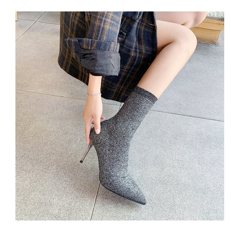 6 Autumn and Winter TikTok Socks Knitted Boots Thin Heeled Ankle Boots Women's High Heels Pointed Boots Women's 6 Autumn and Winter TikTok Socks Knitted Boots Thin Heeled Ankle Boots Women's High Heels Pointed Boots Women's