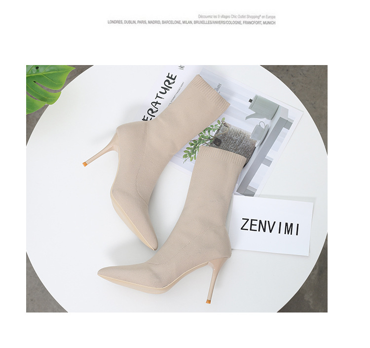 6 Autumn and Winter TikTok Socks Knitted Boots Thin Heeled Ankle Boots Women's High Heels Pointed Boots Women's 6 Autumn and Winter TikTok Socks Knitted Boots Thin Heeled Ankle Boots Women's High Heels Pointed Boots Women's