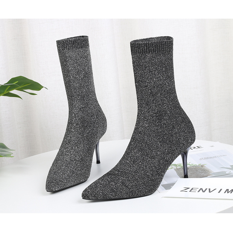 6 Autumn and Winter TikTok Socks Knitted Boots Thin Heeled Ankle Boots Women's High Heels Pointed Boots Women's 6 Autumn and Winter TikTok Socks Knitted Boots Thin Heeled Ankle Boots Women's High Heels Pointed Boots Women's