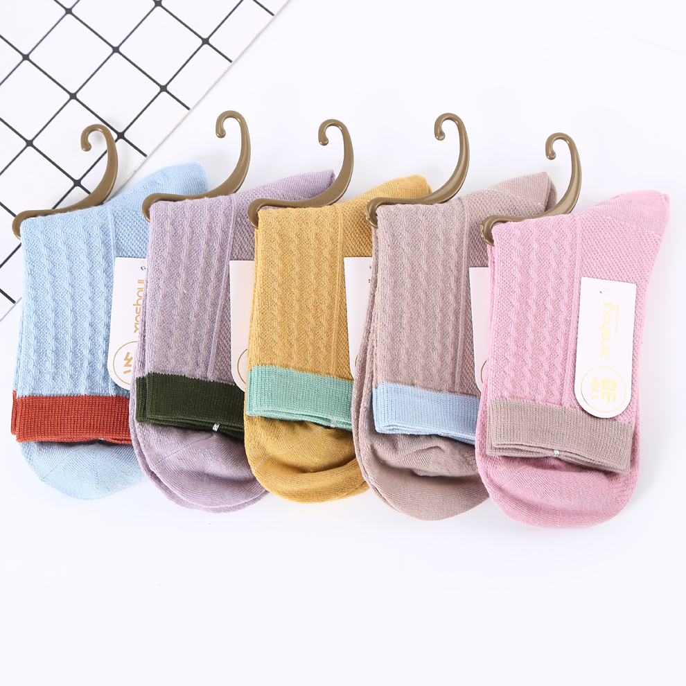 Fashion Small Fresh Color Matching Cotton Fabric Business Women&#039;s Socks Multi-Color Double Needle Stockings Ladies Casual Cotton Socks