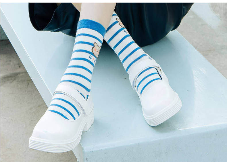 socks Mid Tube Stockings Korean Style Women's All Cotton Socks Cute Cartoon Bear Lady Long Socks Factory Wholesale