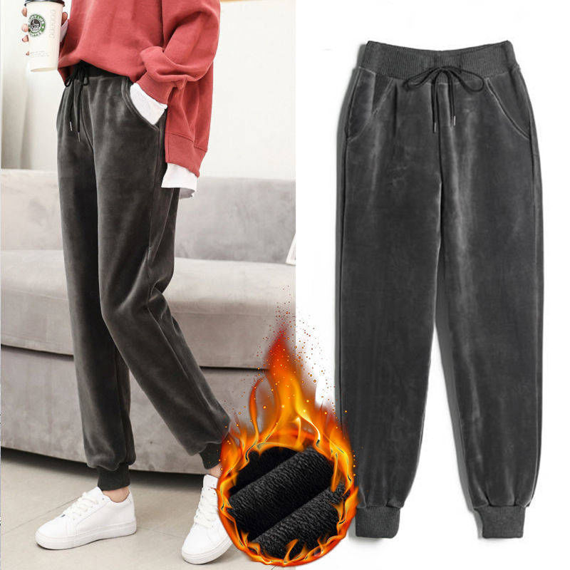 Fleece-Lined Thick Velvet Sports Pants Women&#039;s Autumn and Winter Warm BF Style Harem Pants Loose Casual Pants Sweatpants Trousers
