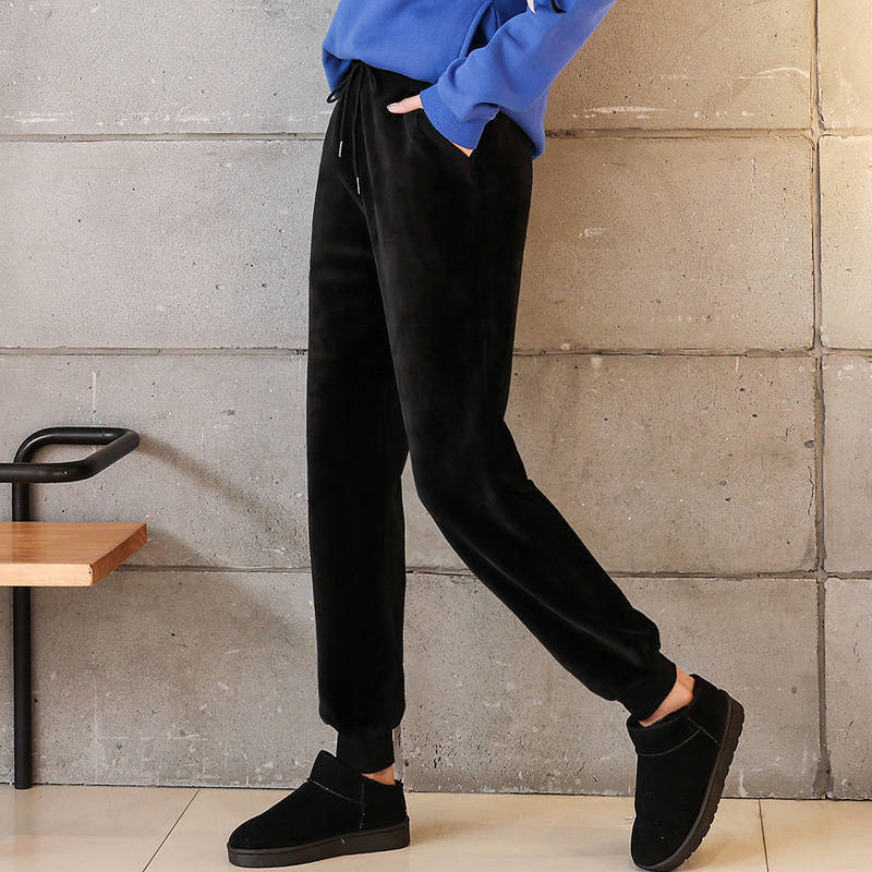 Fleece-Lined Thick Velvet Sports Pants Women&#039;s Autumn and Winter Warm BF Style Harem Pants Loose Casual Pants Sweatpants Trousers