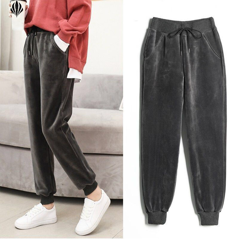 Fleece-Lined Thick Velvet Sports Pants Women&#039;s Autumn and Winter Warm BF Style Harem Pants Loose Casual Pants Sweatpants Trousers