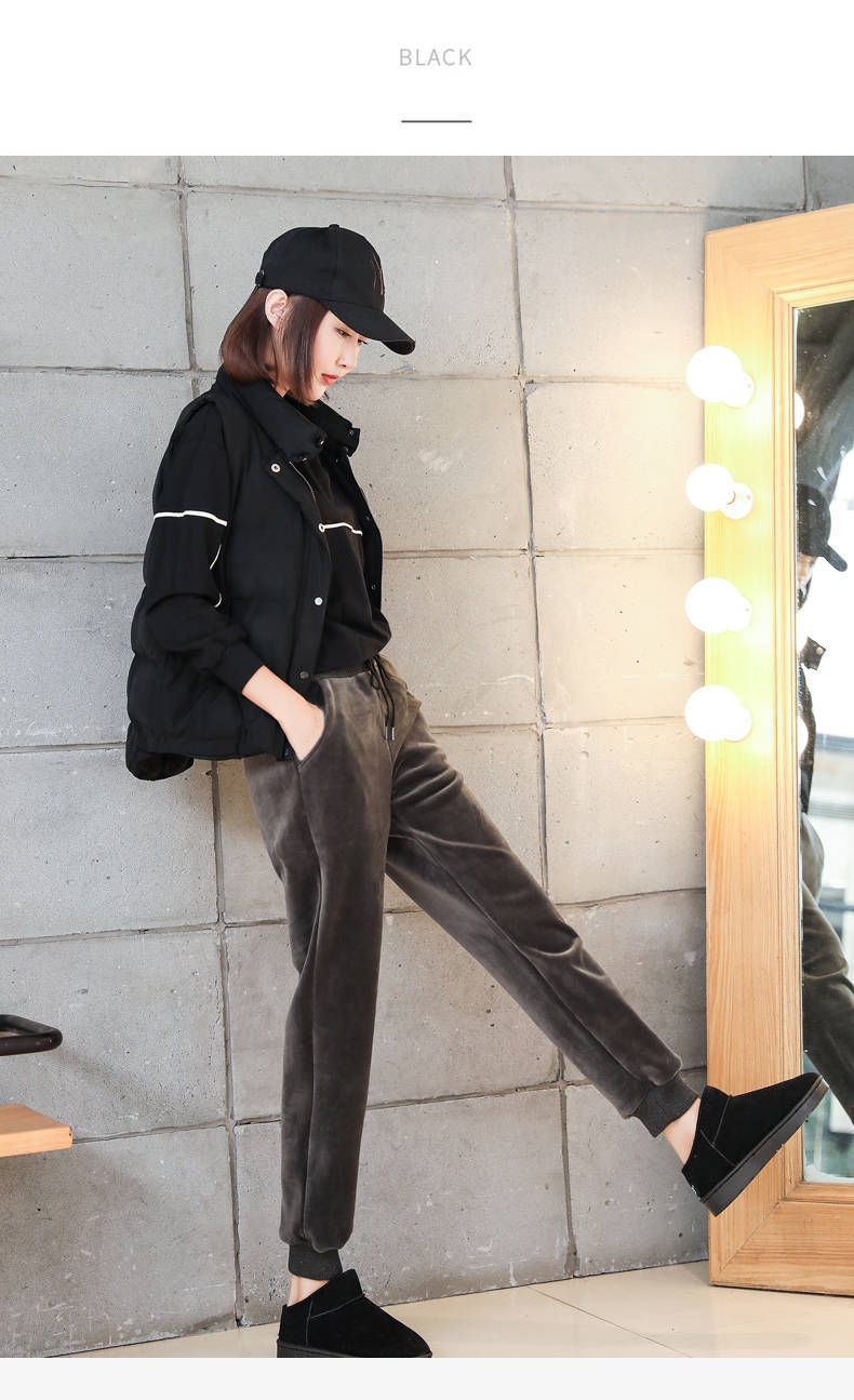 Fleece-Lined Thick Velvet Sports Pants Women's Autumn and Winter Warm BF Style Harem Pants Loose Casual Pants Sweatpants Trousers Fleece-Lined Thick Velvet Sports Pants Women's Autumn and Winter Warm BF Style Harem Pants Loose Casual Pants Sweatpants Trousers