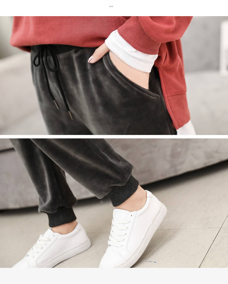 Fleece-Lined Thick Velvet Sports Pants Women's Autumn and Winter Warm BF Style Harem Pants Loose Casual Pants Sweatpants Trousers Fleece-Lined Thick Velvet Sports Pants Women's Autumn and Winter Warm BF Style Harem Pants Loose Casual Pants Sweatpants Trousers
