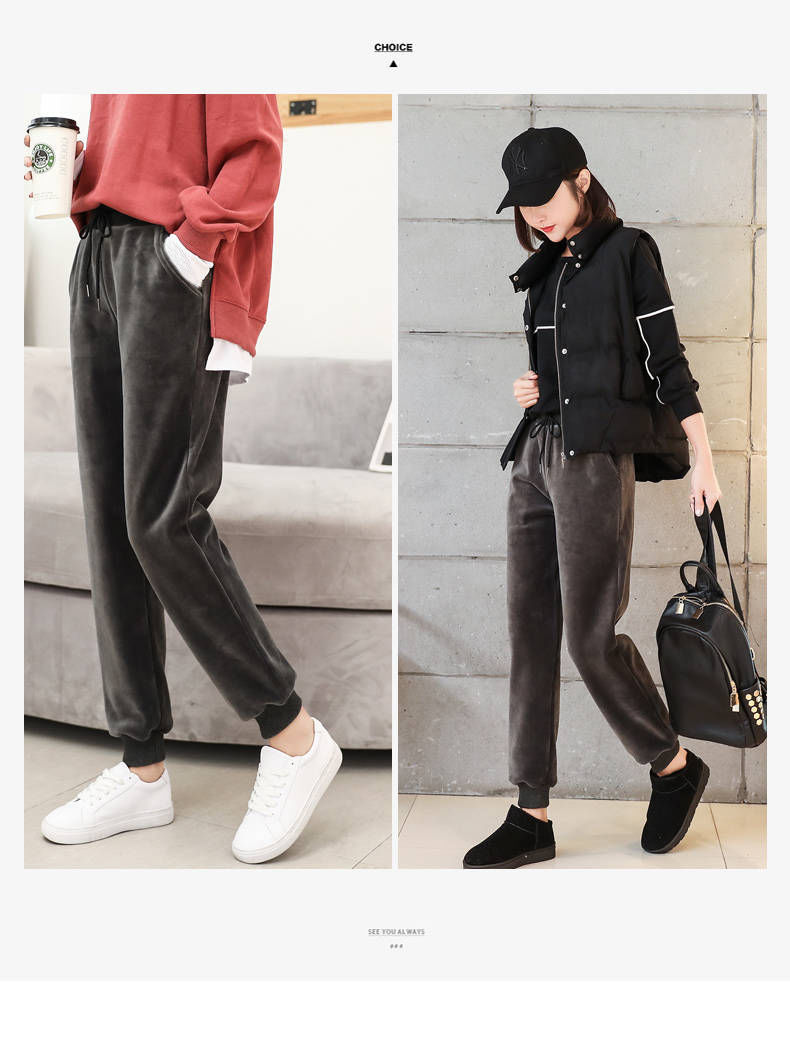 Fleece-Lined Thick Velvet Sports Pants Women's Autumn and Winter Warm BF Style Harem Pants Loose Casual Pants Sweatpants Trousers Fleece-Lined Thick Velvet Sports Pants Women's Autumn and Winter Warm BF Style Harem Pants Loose Casual Pants Sweatpants Trousers