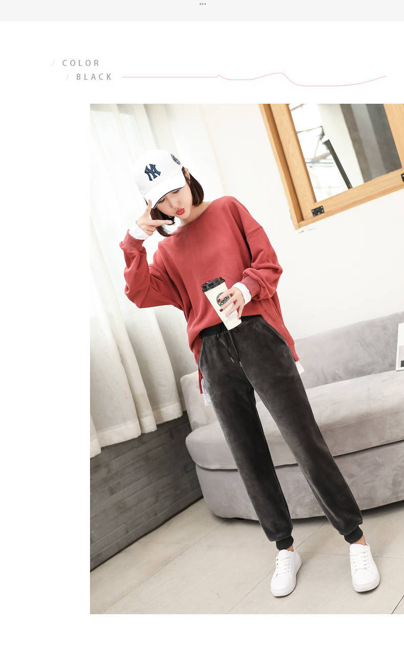 Fleece-Lined Thick Velvet Sports Pants Women's Autumn and Winter Warm BF Style Harem Pants Loose Casual Pants Sweatpants Trousers Fleece-Lined Thick Velvet Sports Pants Women's Autumn and Winter Warm BF Style Harem Pants Loose Casual Pants Sweatpants Trousers