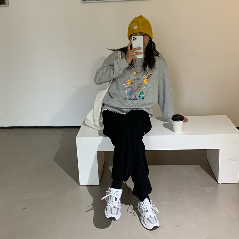 [Huang Qi] High Waist Drawstring Tappered Work Clothes Track Sweatpants Women&#039;s Fall 2020 Korean Style Loose Casual Pants K78200
