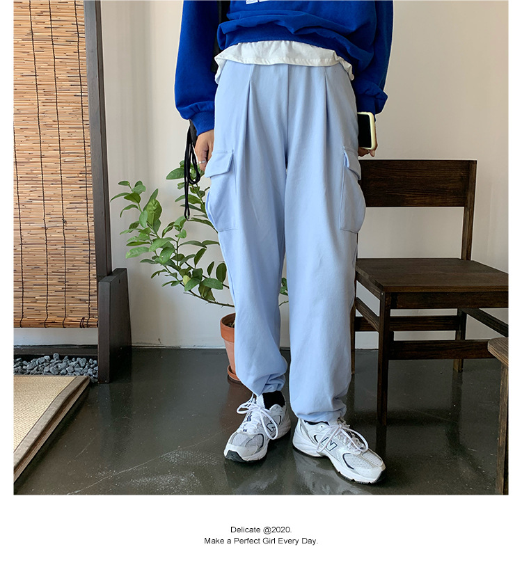 [Huang Qi] High Waist Drawstring Tappered Work Clothes Track Sweatpants Women's Fall 2020 Korean Style Loose Casual Pants K78200