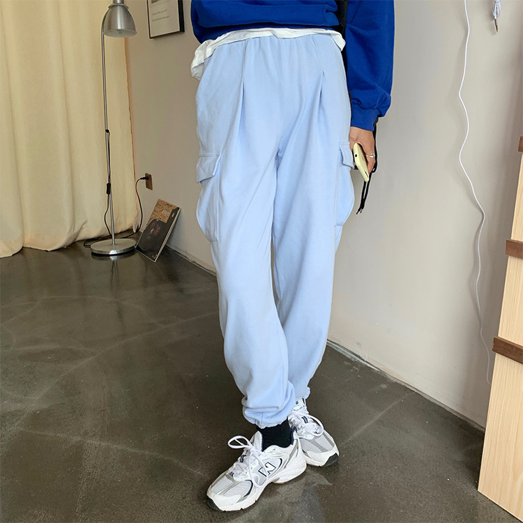[Huang Qi] High Waist Drawstring Tappered Work Clothes Track Sweatpants Women's Fall 2020 Korean Style Loose Casual Pants K78200