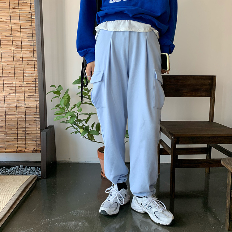 [Huang Qi] High Waist Drawstring Tappered Work Clothes Track Sweatpants Women's Fall 2020 Korean Style Loose Casual Pants K78200
