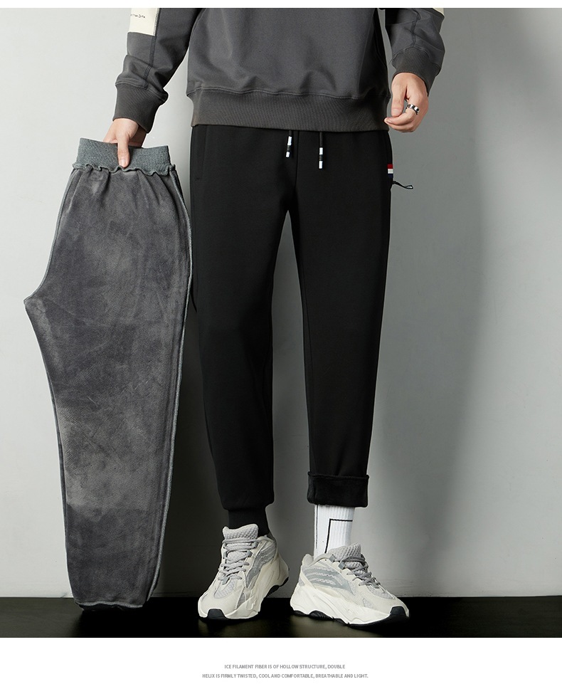 Fall Winter Men Fleece-Lined Track Pants Cotton Sweat Pants Loose Straight Casual Pants Warm Large Size Ankle-Tied Trousers Trendy Fall Winter Men Fleece-Lined Track Pants Cotton Sweat Pants Loose Straight Casual Pants Warm Large Size Ankle-Tied Trousers Trendy