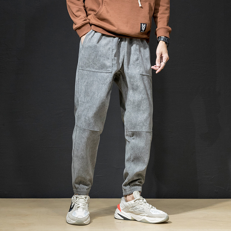 Spring and Summer Men&#039;s Sports Casual Pants Trousers Loose Slim-Fitting Ankle-Tied Harem Pants Corduroy Ankle-Length Slim-Fit Pants Tide