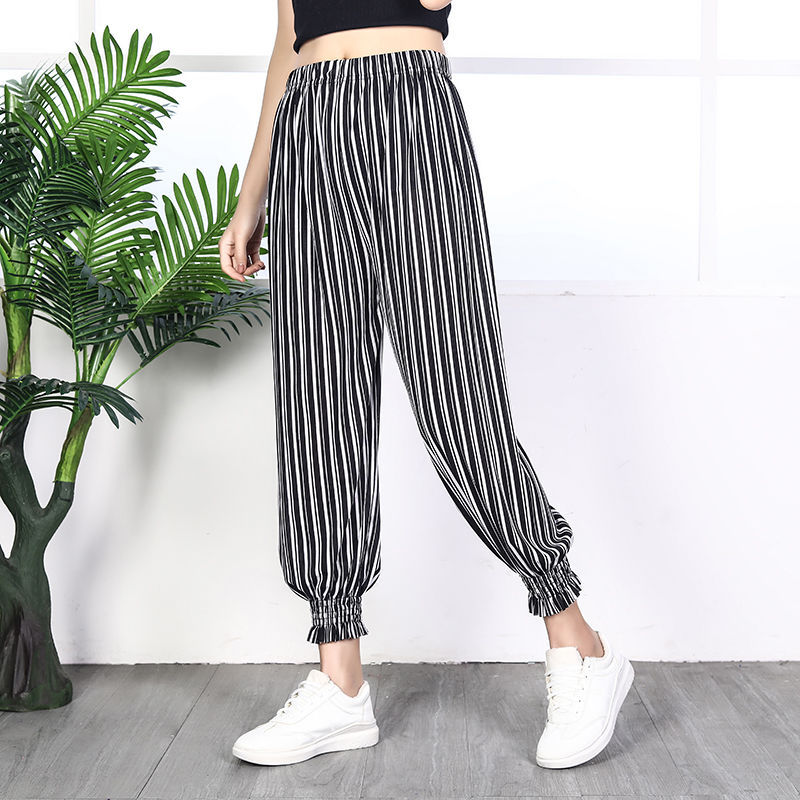 Manufacturer Summer Mosquito Repelling Pants Cool Ice Silk Women&#039;s Pants Ice Silk Women&#039;s Flower Pants Beauty Stripe Drape Bloomers Casual Pants