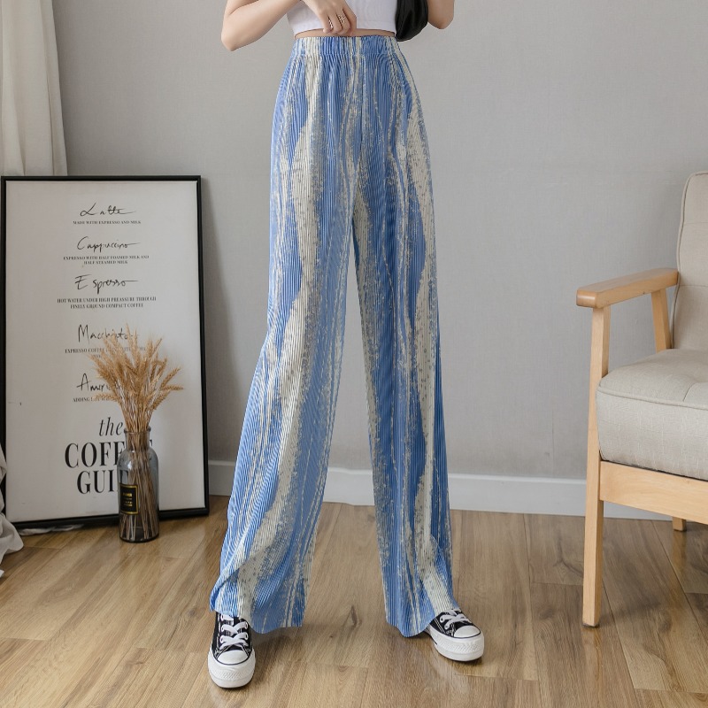 2021 Water Ripple Blooming Casual Pants Women&#039;s Spring New High Waist Figure Flattering Mopping Pants Loose Drooping Wide Leg Pants Fashion